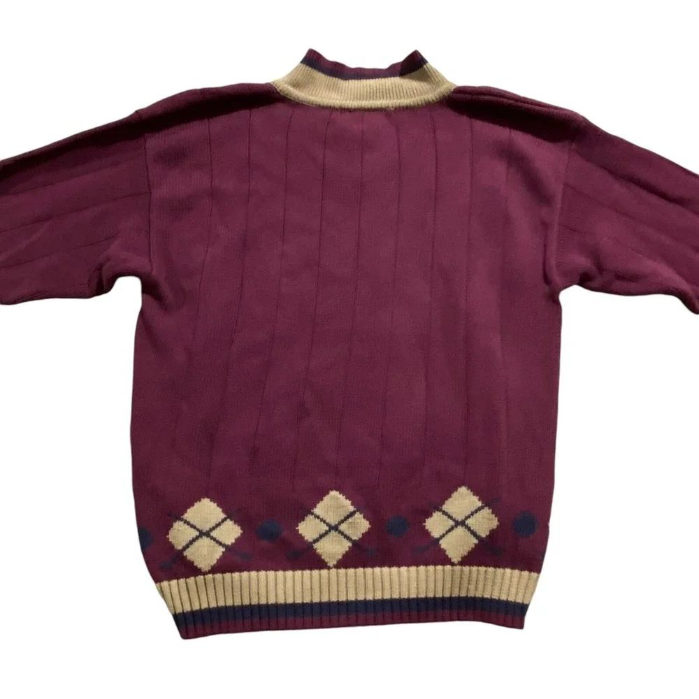 VTG Men's Burgundy Grampcore‎ Jumper V Neck Sweater Banner Tennis Rare! Y2K 90s